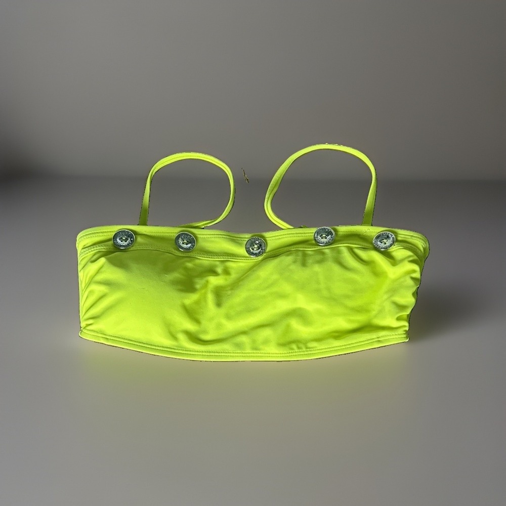 Juicy Couture Neon Yellow Bandeau Bikini Top Women Sz S Strappy Y2K Swimwear
